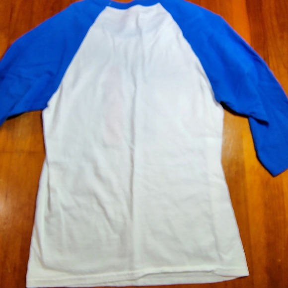 IKS Bigfoot Sasquatch League Baseball T Shirt Mens Small White Blue Raglan Tee - Picture 6 of 7